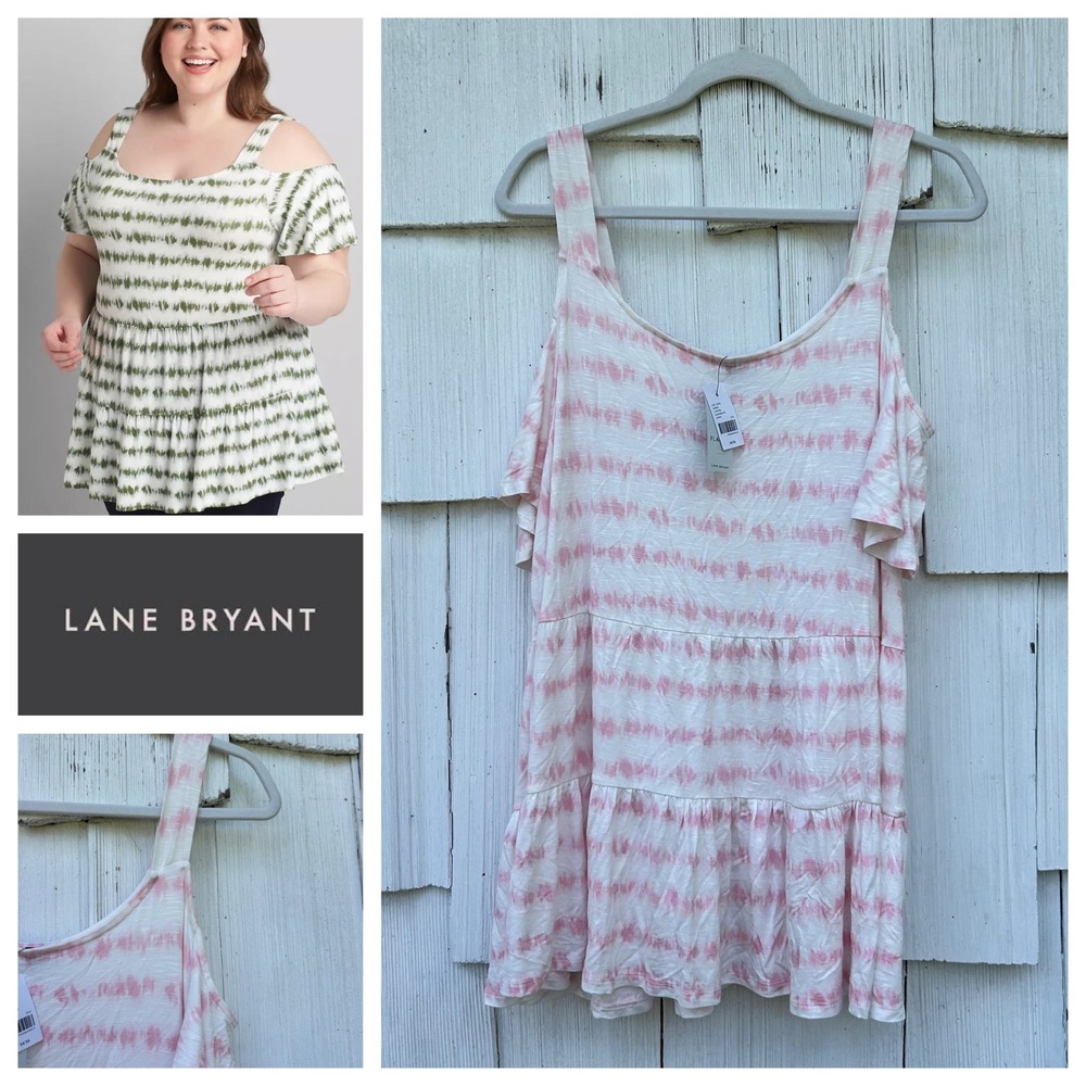 Lane Bryant Pink Tie Dye Cold Shoulder Tiered Tank Tunic Top Plus Size 14/16
